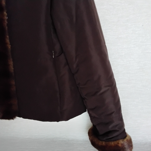 Jones New York Dark Brown Teddy Coat with Faux Fur Trim - Picture 14 of 16